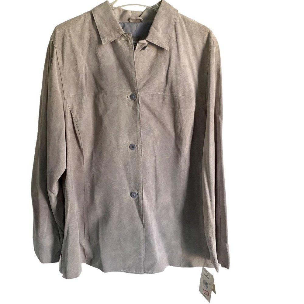 Lord & Taylor Grey Button Up Suede Leather Jacket Women's Size 1X NEW NWT